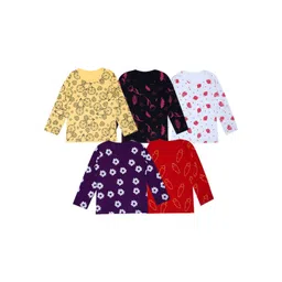 FAZZA Girls Pack Of 5 Floral Printed Round Neck Cotton T-shirts-picture-23