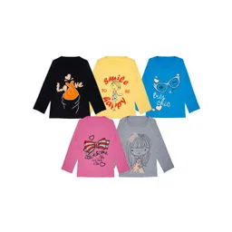 FAZZA Girls Pack Of 5 Graphic Printed Round Neck Cotton T-shirts-picture-22