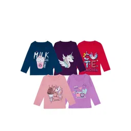 FAZZA Girls Pack Of 5 Graphic Printed Round Neck Cotton T-shirts-picture-32