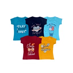 FAZZA Girls Pack Of 5 Printed Cotton Casual T-shirts-picture-33