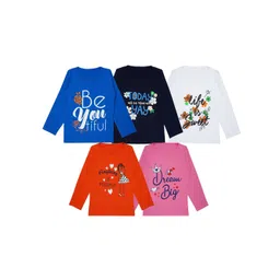 FAZZA Girls Pack Of 5 Typography Printed Round Neck Cotton T-shirts-picture-28