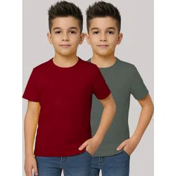 FBAR Boys Pack of 2 Solid Round Neck Cotton T-shirts image 3