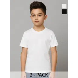 FBAR Boys Pack of 2 Solid Round Neck Pure Cotton T-shirts-picture-31