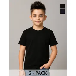FBAR Boys Pack of 2 Solid Round Neck Pure Cotton T-shirts-picture-35