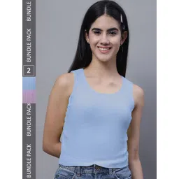 FBAR Pack Of 2 Sleeveless Bio Washed Pure Cotton Tank Tops-picture-42