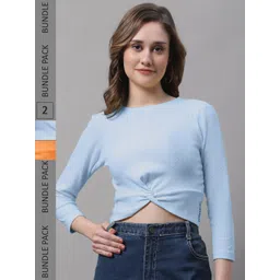 FBAR Pack Of 2 Twisted Skin Friendly Ribbed Fitted Pure Cotton Crop Top-picture-31