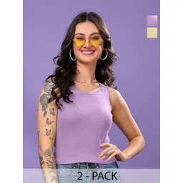 FBAR Women Pack of 2 Cotton Ribbed Tank Crop Top-picture-19