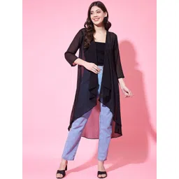 Fbella Three-Quarter Sleeves Longline Chiffon Open Front Shrug-picture-39