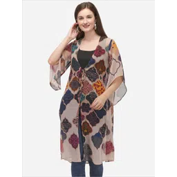 Fbella Women Geometric Printed Longline Tie-Up Shrug-picture-29
