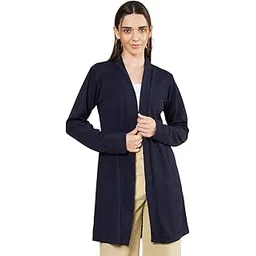 fbella Women Knitted Navy Blue Front Longline Shrug-picture-17