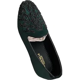 FCK Hills Footcare Women's Embellished Beaded Ballet Flats, Dark Green Suede, Comfort Slip-On Loafers with Decorative Pattern-picture-44