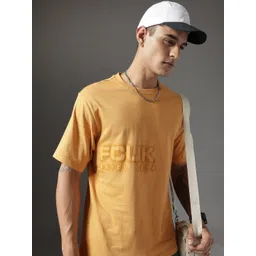 FCUK Brand Logo Printed Drop-Shoulder Sleeves Pure Cotton T-shirt-picture-16