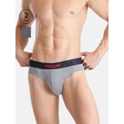 FCUK Grey Cotton Blend Solid Briefs Pack of 2-picture-43