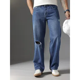 FCUK Men Smart Mid-Rise Low Distress Light Fade Pure Cotton Baggy Jeans-picture-19