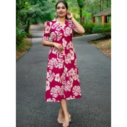 FCV Floral Print Puff Sleeve Fit & Flare Midi Dress-picture-24