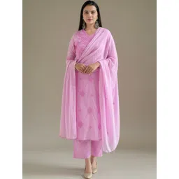 FCV Women Ethnic Motifs Embroidered Angrakha Thread Work Pure Cotton Kurta with Trousers & With Dupatta-picture-24