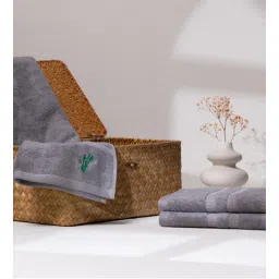 Smoke Grey Bamboo and Cotton Solid 600 GSM Face Towels (2 Pc)-image-2