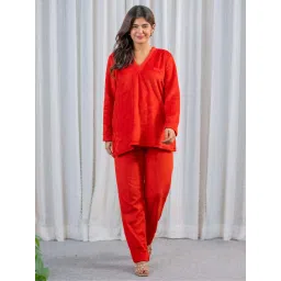 FEATHERS CLOSET V-Neck Super Soft Red Woollen Nightsuit-picture-24