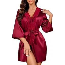 febeul Babydoll Women's Kimono Robe Short Satin Pure Short Silky Robes Lingerie Valentine Honeymoon Night Dress-picture-13