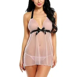 febeul Lingerie for Women Lace Babydoll Chemise Sexy Transparent Nightgowns Halter Nighties Sheer Mesh Nightwear Honeymoon Dress-picture-28