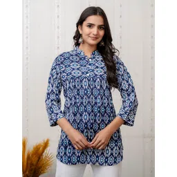 FebQ Printed Mandarin Collar Top-picture-37