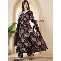 FebQ Women Floral Printed Empire Sequinned Pure Cotton Kurta with Trousers & With Dupatta-picture-23