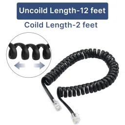 FEDUS Telephone Phone Handset Cable Cord, 12Ft Uncoiled / 2Ft Coiled, Landline Phone 4P4CPure-Copper Coiled Curly Cord Male to Male RJ9/RJ10 Cable, Telephone Accessory, Pack 4 image 4