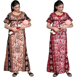 Feeding Nighty Combo of 2 Pieces in Cotton with 3 zips, First Zip on Neck Other 2 zips on Front for Feeding Purpose Maternity Nighty Cotton Feeding Nighty Combo-picture-46