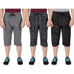 feel track Men Cotton Casual Three Fourth Shorts Multicolor Pack of 3-picture-31