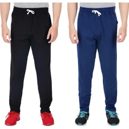 Men Solid Black, Blue Track Pants-image-3