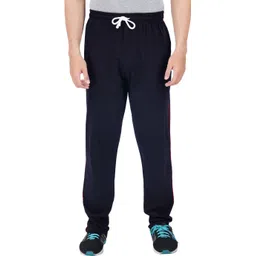 Men Solid Dark Blue Track Pants-image-2