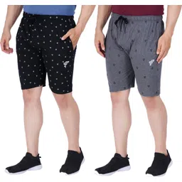 Pack of 2 Printed Men Black, Grey Regular Shorts-image-35