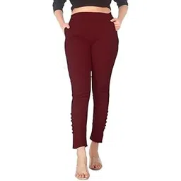 feelblue Cotton Solid Elastic Waist, Stretchable, Ankle Length Trousers/Potli Pants with Two Side Pockets (Pack of 1pc)-picture-52