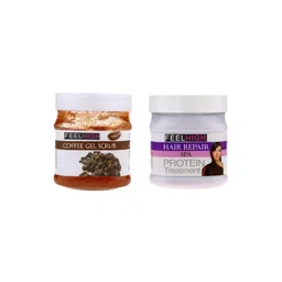 FEELHIGH Set Of Coffee Gel Face Scrub & Hair Repair Spa Protein Treatment Mask- 500ml Each-picture-18