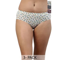 Feelings Pack Of 3 Assorted Floral Printed Cotton Mid-Rise Anti Microbial Hipster Briefs-picture-25