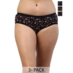 Feelings Pack Of 3 Assorted Floral Printed Cotton Mid-Rise Anti Microbial Hipster Briefs-picture-21