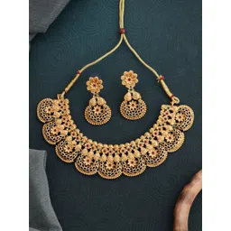Feelwhiz Gold-Plated Stone Studded Temple Jewellery Set-image-3