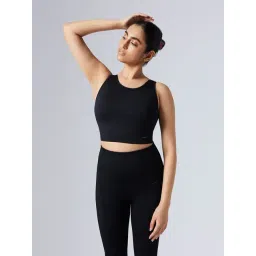 Feier Onyx Black Solid Flexrib Low-Back Cropped Tank-picture-13