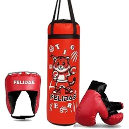 FELIDAE Kids Set for Age (7-13 Years) Pack of 4 Boxing Kit | Punching Bag for Karate | Bounce-Back Martial Arts Bag for Boys & Girls to Build Skills Boxing Kids Set (Red Black)-picture-26