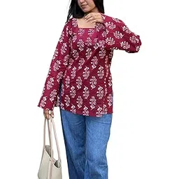 felisia Women's Floral Printed Rayon Short Kurti | Bell Sleeves Short Kurti | Ethnic Kurti Top | Square Neck | Stylish Top | Kurti on Jeans | Daily Casual & Office wear-picture-47