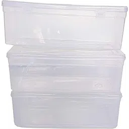 Feliz Plastic Rectangular Storage Boxes Size 8.5x3.25x3 inches, Set of 3 Medium Sized, Clear-image-5