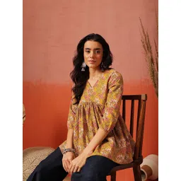 FEMBLISS Women Floral Printed V-Neck A-Line Pure Cotton Kurti-picture-40