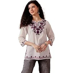 fembliss Women Pure Cotton Floral Embroidered Kurti with Notch Neck & Regular Sleeves - Stylish Everyday Ethnicwear-picture-15