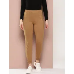 FEMEA Brown Cotton Blend Solid Joggers-picture-39
