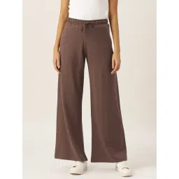 FEMEA Brown Cotton Blend Solid Trackpants-picture-40