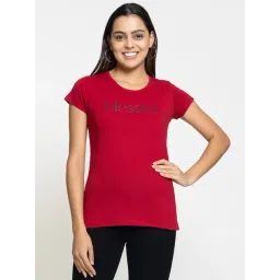 FEMEA Maroon Cotton Graphic Print T-Shirt-picture-10