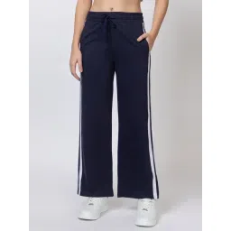FEMEA Navy Cotton Regular Fit Striped Track Pants-picture-32