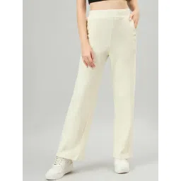 FEMEA Off White Cotton Blend Textured Trackpants-picture-17