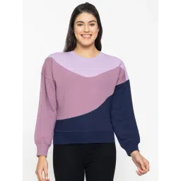 FEMEA Purple Fleece Color-Block Full Sleeves Sweatshirt-picture-42