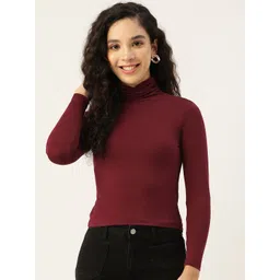 FEMEA Women Maroon Solid Fitted Ruched Top-picture-38